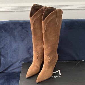 Marc Fisher Tan Suede Over-the-Knee Western Boots